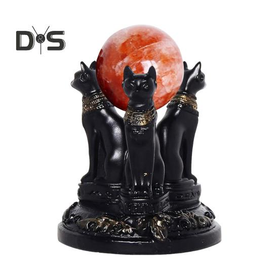Faux Crystal Ball Display Stand Black Cat Animal Hand Holder Resin Statue Sculpture Home Office Bookshelf Desktop Decoration Ornament