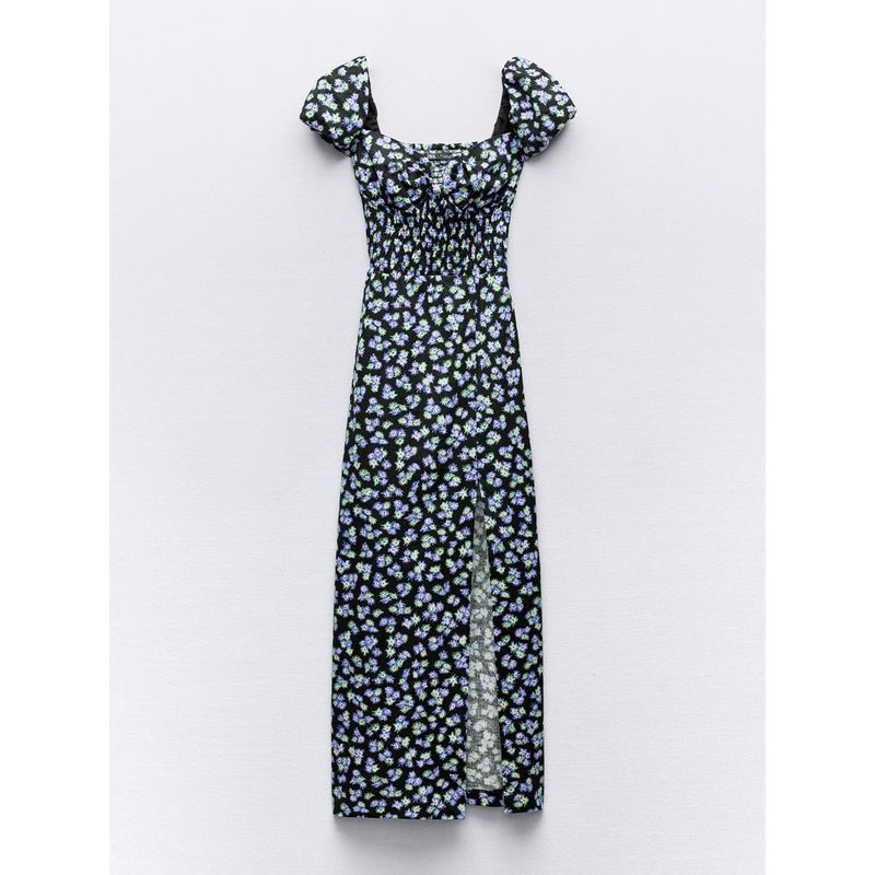 

Za2024 Summer New Product Women s Clothes Square-Neck Cinched Slim Looking Flowers Slim Fit Slit Print Dress 3602735 Printed L