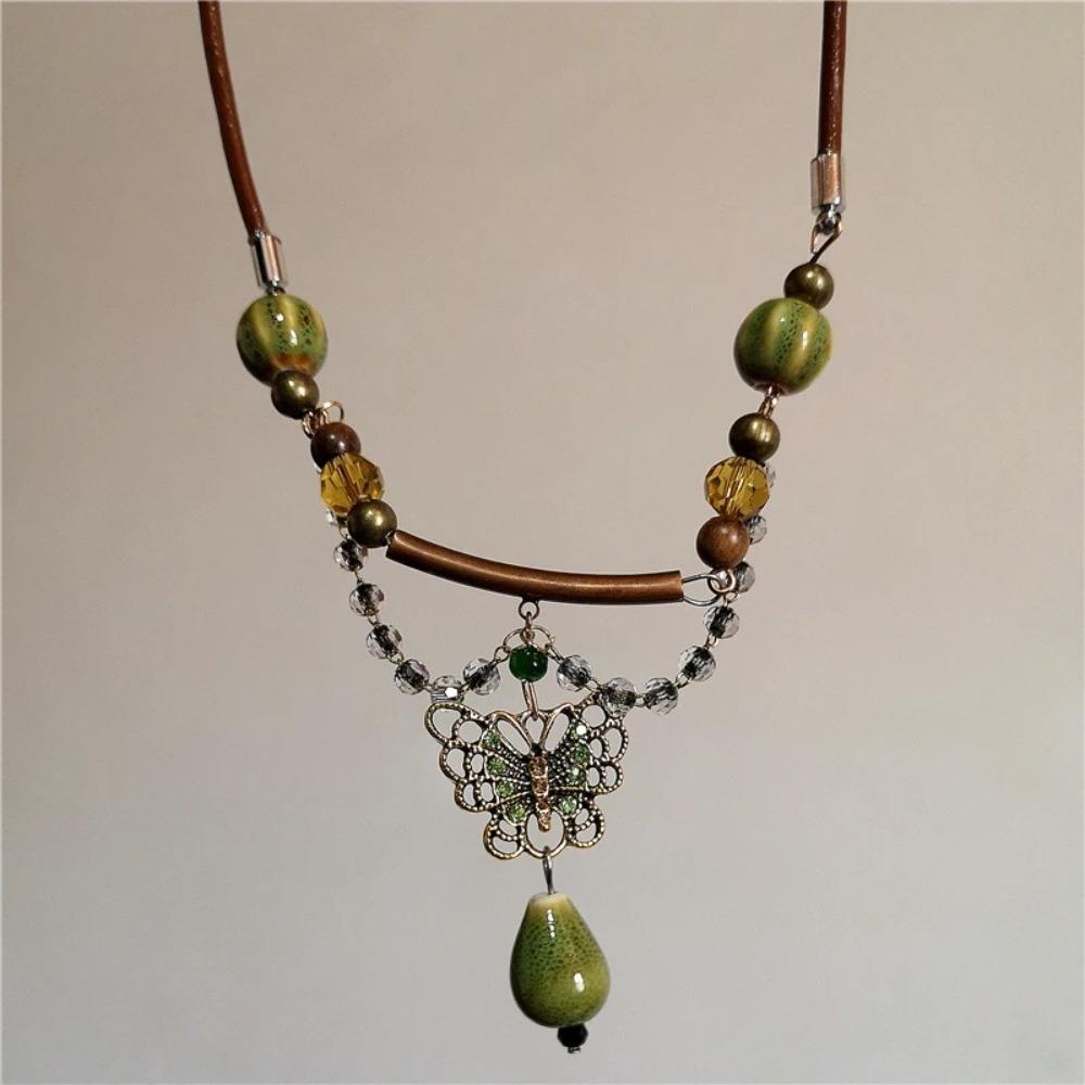 Handmade Craft Bohemia Necklace Leaf Pendant Butterfly Pendant Necklace  Women