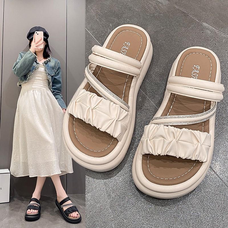 Two Wear Cool Slippers, Wear New Fashion Pearl Fairy Style with Skirt Platform Sandals In Summer