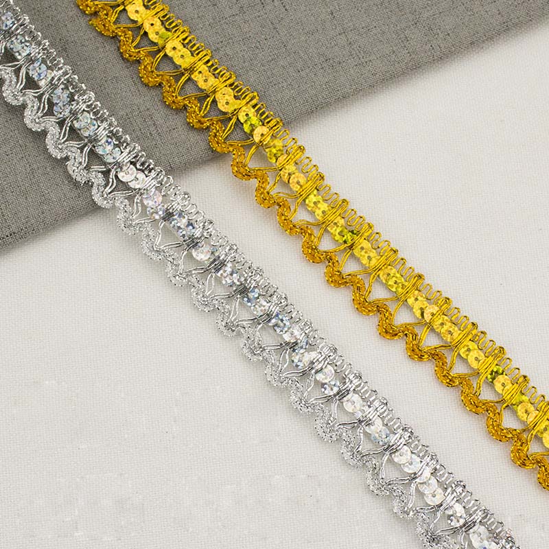 25MM Kostüm Näh Geflochtene Pailletten Spitze Besatz DIY Kleidung Tanzbekleidung Zubehör Dekorativer Pailletten Gold Stoffbesatz