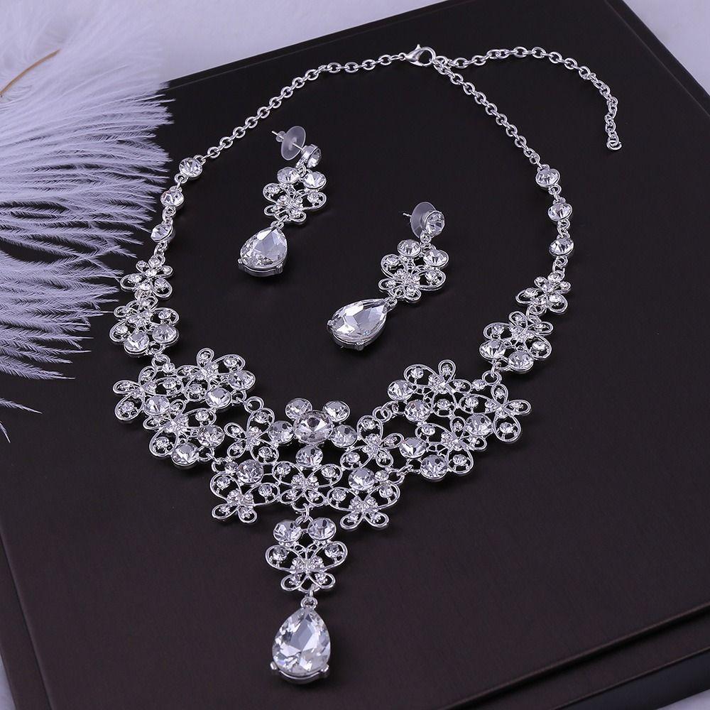 Crystal Earrings Necklace Set Exaggerate Women's Jewelry Fashion Rhinestone Jewelry Set Party