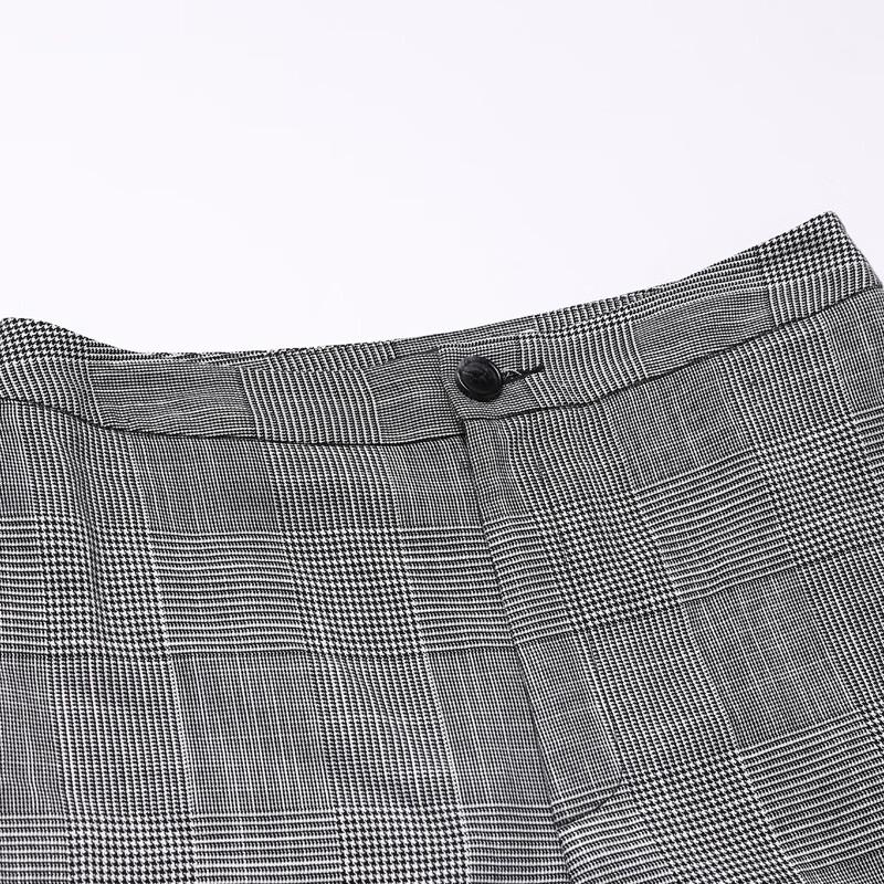 Anlom Women's Cotton Linen Plaid Wide-Leg Trousers