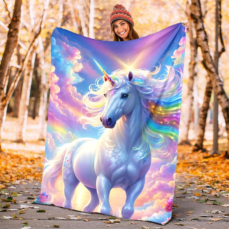 1PC Dreamy Rainbow Unicorn blanket, al season lightweigh Poster blanket home office outdoor nap multifunc Poster blanketional blanket