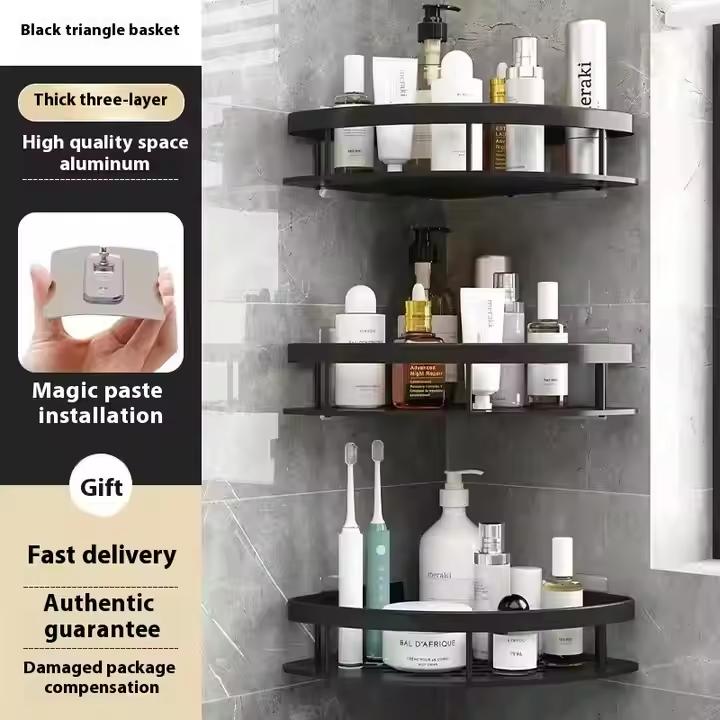 Hole-free Corner Bathroom Storage Rack Self-adhesive Aluminum Alloy Hotel Storage Rack for Shower Wall Modern Design Durable