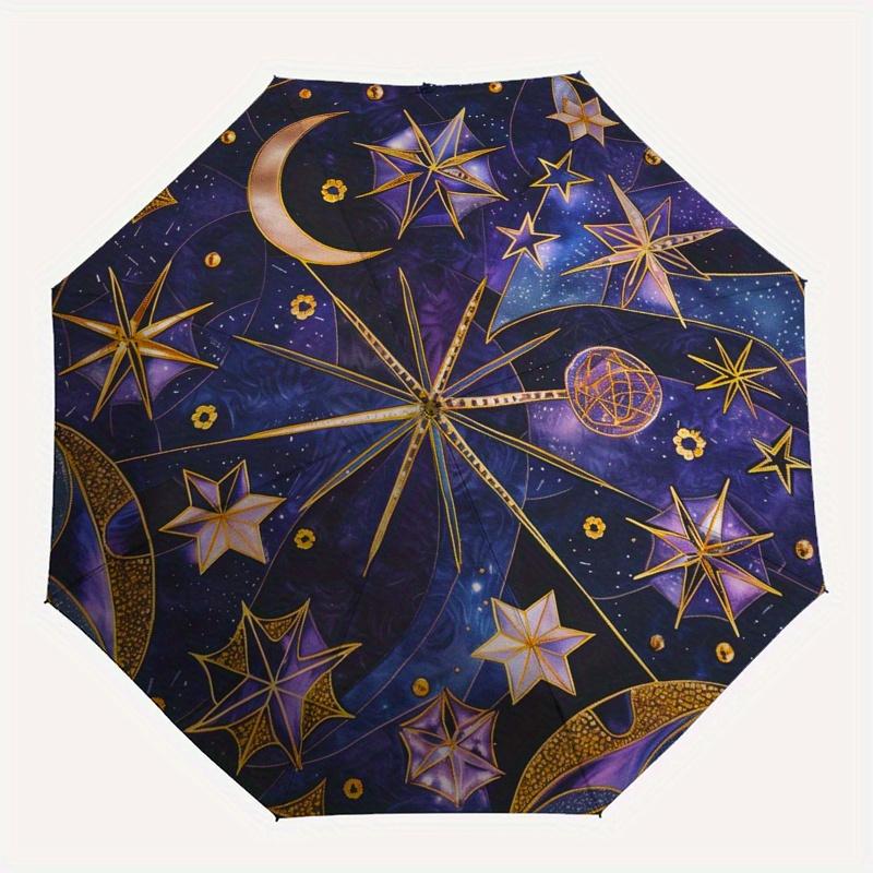 Celestial Stars Moon Round Tablecloth Space ThemeDecorative CoverUmbrella, Portable 3-Fold Compact Umbrella for Men & Women Gift