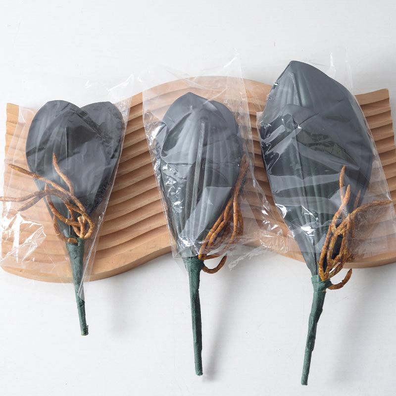1Pc Artificial Plants DIY PU Flowers Phalaenopsis Leaf Black Floral Decoration Orchid Leaves Real Touch