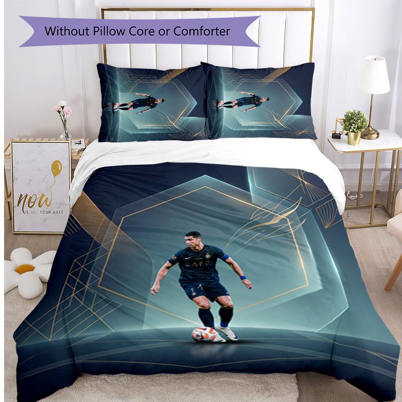 Set Lenzuola Stampate Cristiano Ronaldo 3 Pezzi Copriletto Accogliente Traspirante come Regalo per Inaugurazione Casa o Festa