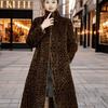 Long leopard print winter fur integrated coat fluff new thickened knee imitation fur fashion warm