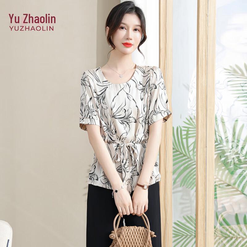 

YUZHAOLIN Women s Elegant Chiffon Floral Print Short Sleeve T-Shirt 4XL