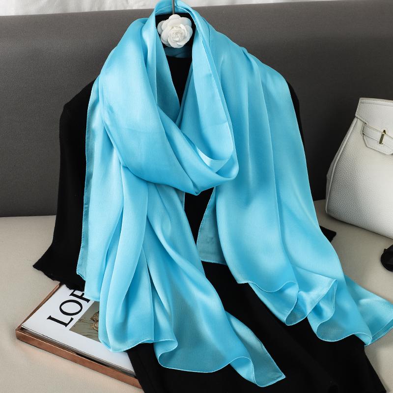Luxury Brand Summer Solid Pure Silk Scarf Women Long Large Size Soft Wrap and Shawls Bandana Beach Hijab Head Female Foulard