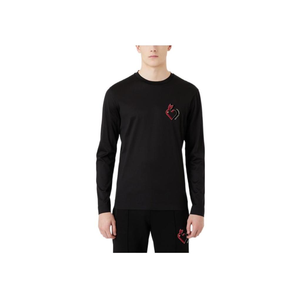 Emporio Armani SS23 Year Of The Rabbit Limited Edition Rabbit Embroidery Casual Long Sleeve T-Shirt Men Tops Black 3R1TBI-1JUVZ-0999