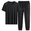 Men's Plus Size Quick-Dry Stretchy Ice Silk Summer Set: Short-Sleeve T-Shirt & Long Pants.