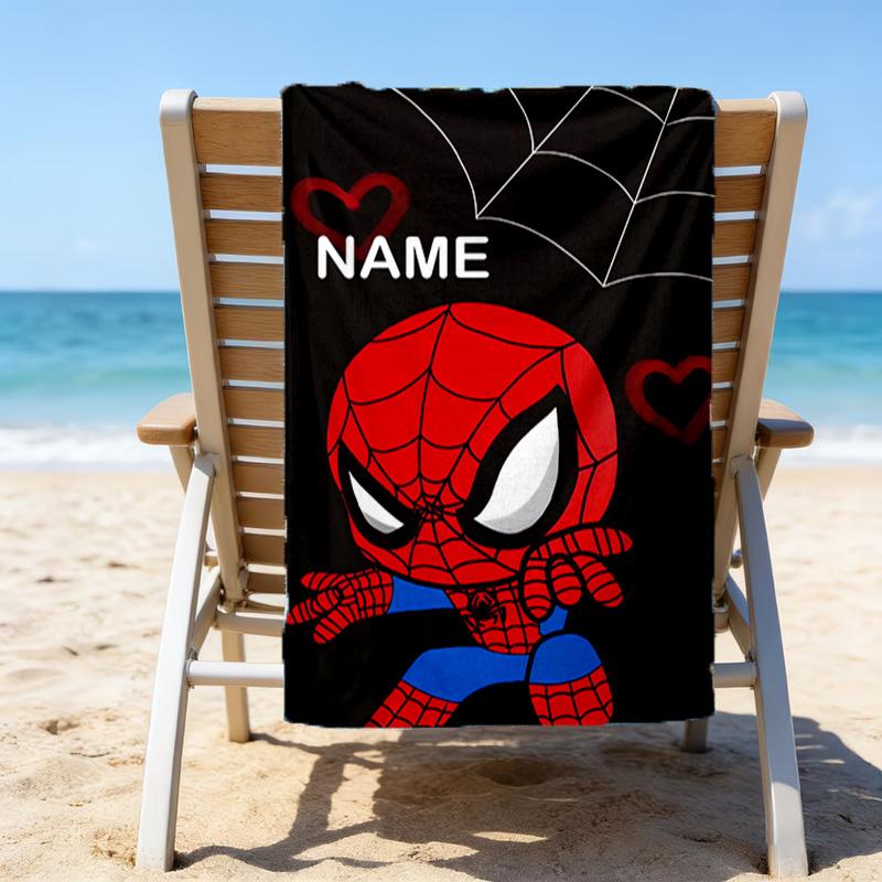 1pc Spider Man1 Beach Towel with Custom Name, Beach/Swimming/Bath/Picnic/Camping Towel, Suitable for Seaside Beaches
