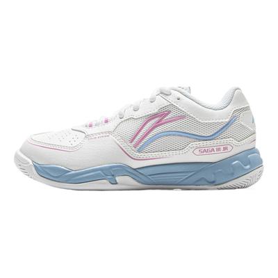 Série Badminton Couro Sintético Exquisito Versátil Confortável Elástico Cano Baixo Sapatos de Treino Tênis Infantil Padrão-Branco AYTV002-1