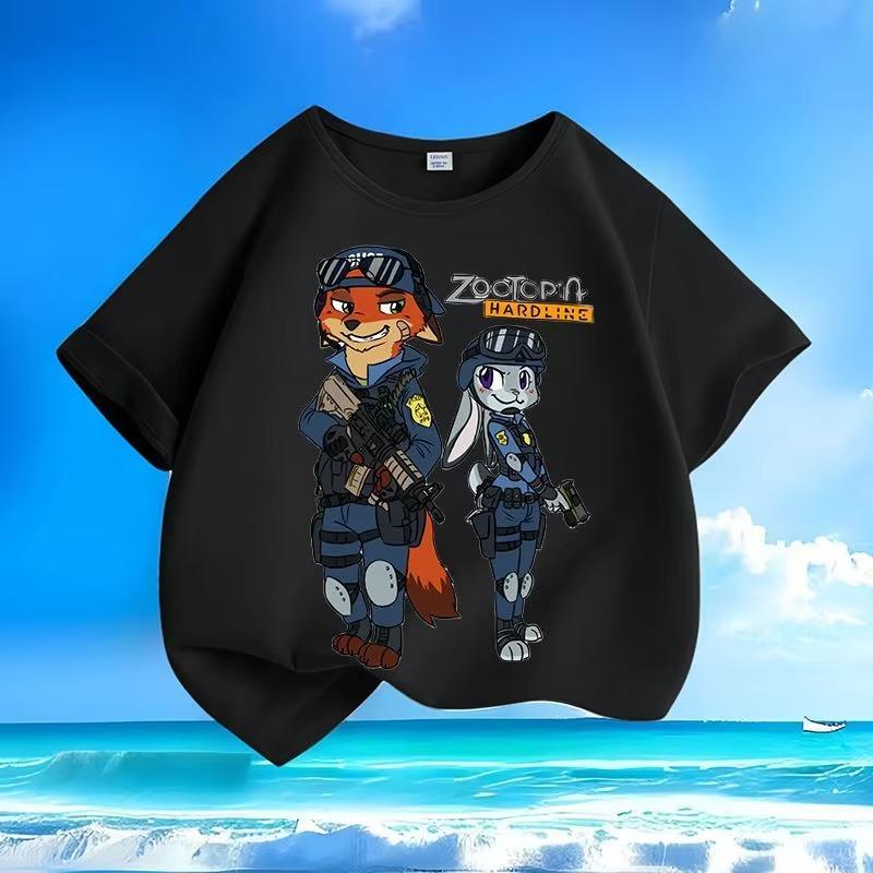 Zootopia 2 Judith Nick Rabbit Fox Officer Print Short Sleeve ParentChild TShirt Fashion Top for Girls And Boys S