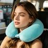 Memory Foam Cushion Travel Neck Pillow, U Shaped Headrest for Airplane Removable Velvet Pillow Cover Car, Soft Support Office Nap, Washable