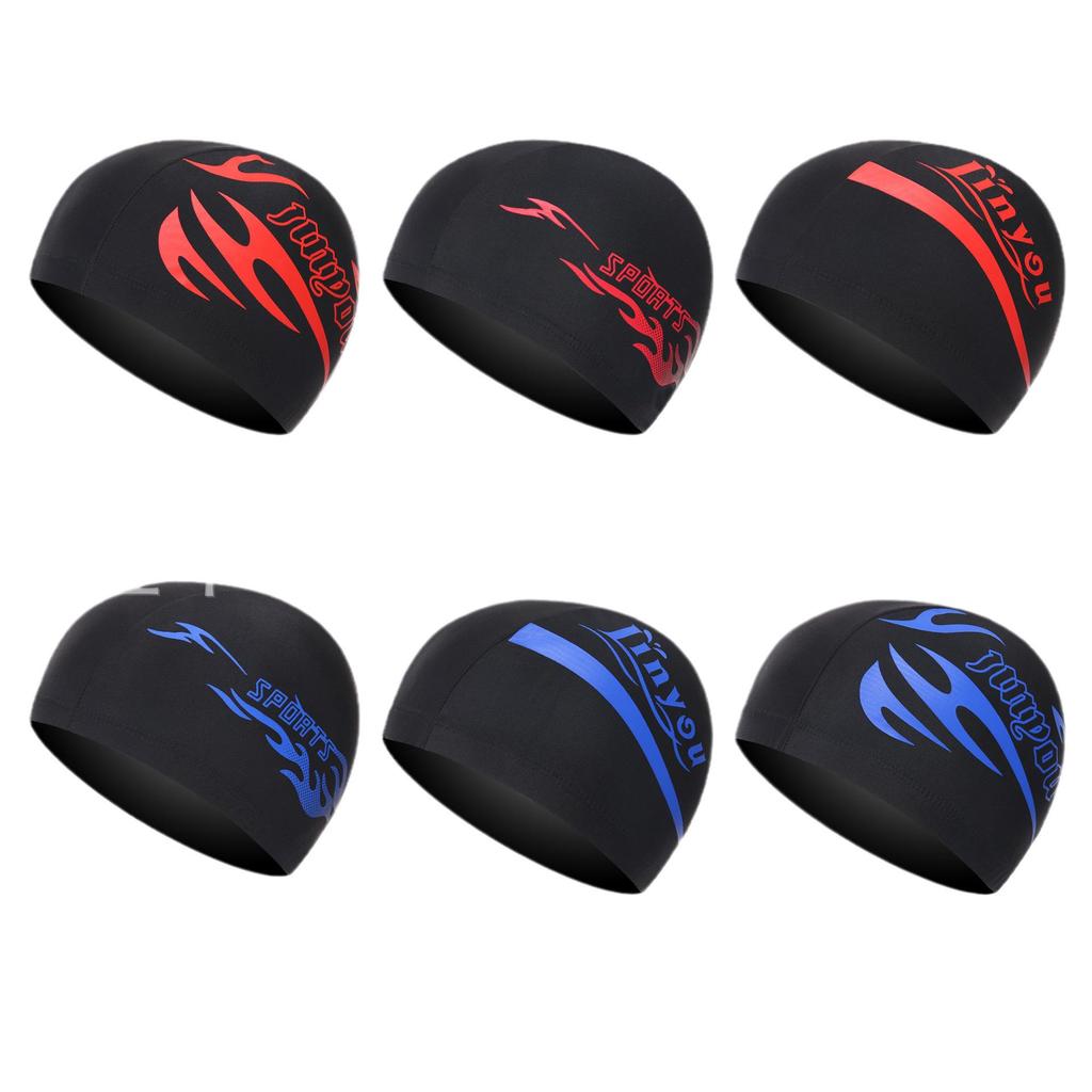 Adult Black Printed Fabric Swim Cap for Hot Springs
