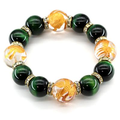 Märke Pengalycka Stor grön tigeröga Fyra gudomliga bestar Kristall 18mm armband Pengalycka [Ingen vara] pärlor!! tur/arbete
