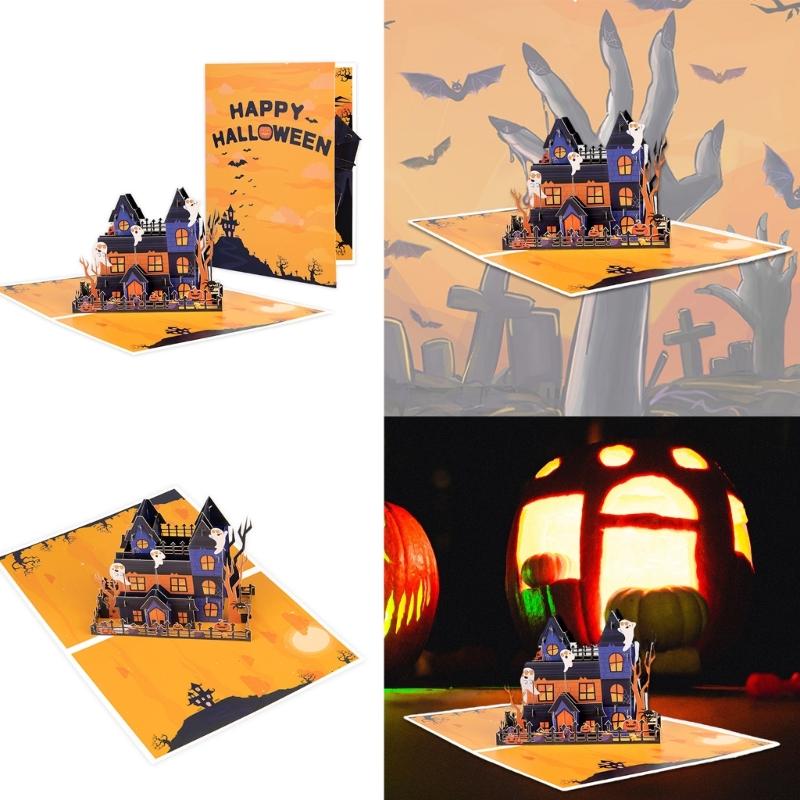Intricate 3D Halloween Spiders Card Elegant Paper Crafted 3D Spiders Castles Greeting Card for Halloween Greetings