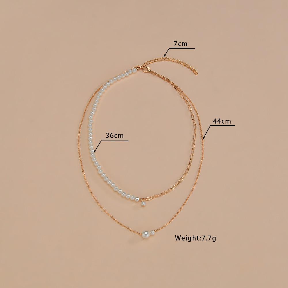 Simple Pearl Splicing Chain Necklace, Double-layer Women's Necklace, Stacked Wind Alloy Necklace.