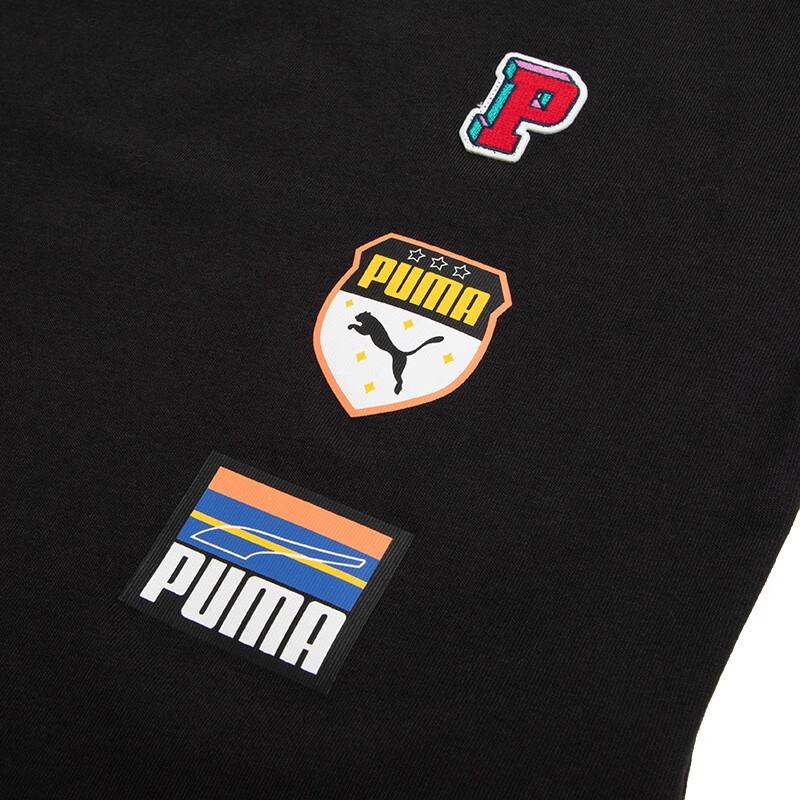 Puma Letter Logo Print Crew Neck Short Sleeve T-Shirt Unisex Tops Black 623251-01