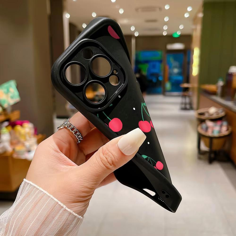 Red Cherry Pattern Soft TPU Phone Case for iPhone 17 Air 16 15 14 Pro Max Plus 13 12 Mini 8 7 X Xs Back Cover