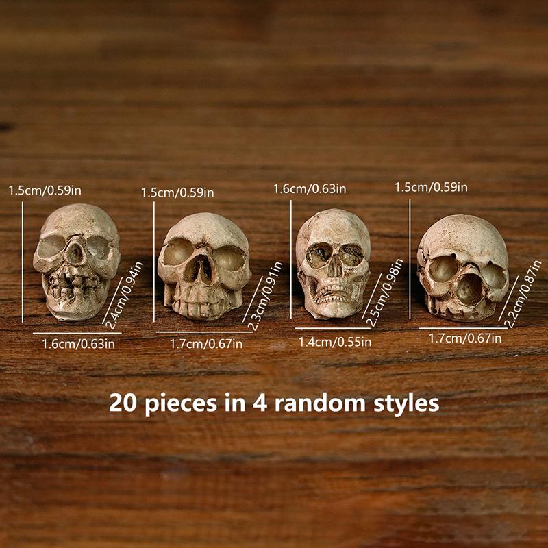 20Pcs Gothic Skull Sculptures Collectable Halloween Decoration Skeleton Ornament Landscape Garden Potted Party Table Decor