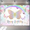 Photography Background: Rainbow Butterfly Birthday Background Purple and Pink Flower Butterfly Birthday Background Polyester