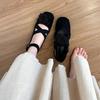 Fashion Elastic Cross Band Ballets Woman Belt Buckle Flats Shoes Lace Flower Mary Janes Ladies Flock Loafer Femme Bride Dance Ballerinas