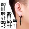6 Pairs of Black Earrings Set Stainless Steel Pendant Earring Set Men's Stud Earrings Men and Women Zircon Ear Piercing Set