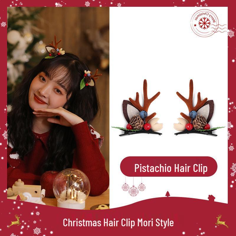 

Рождественские милые заколки для волос с рожками и ободок с олененком с 3D зажимами