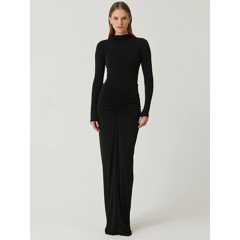 Fashion Style Ins New Arrival Fashion Sexy Elegant Cinched Slimming Long Dress Sexy High Waist Crimp Long Sleeves Dress