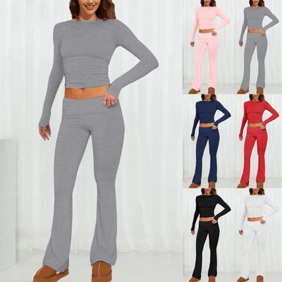 Γυναικεία Σετ 2 Τεμαχίων Σετ Παντελόνι Καμπάνα Κοντομάνικο Κοντό Τοπ Καθημερινά Ρούχα Πιτζάμες