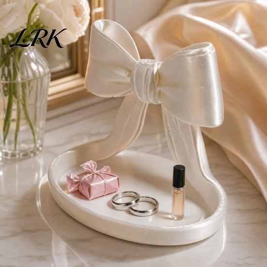 Jewelry Storage Dish 3D Printed Bow Organizer Tray, Decorative Ribbon Ring Holder for Girly Style Rings Earrings Necklace, Vanity Dresser, Desk, Decor