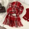 Sweet Winter Knitted Scarves New Year Red Long Shawl Warm Plaid Wool Scarf  Student