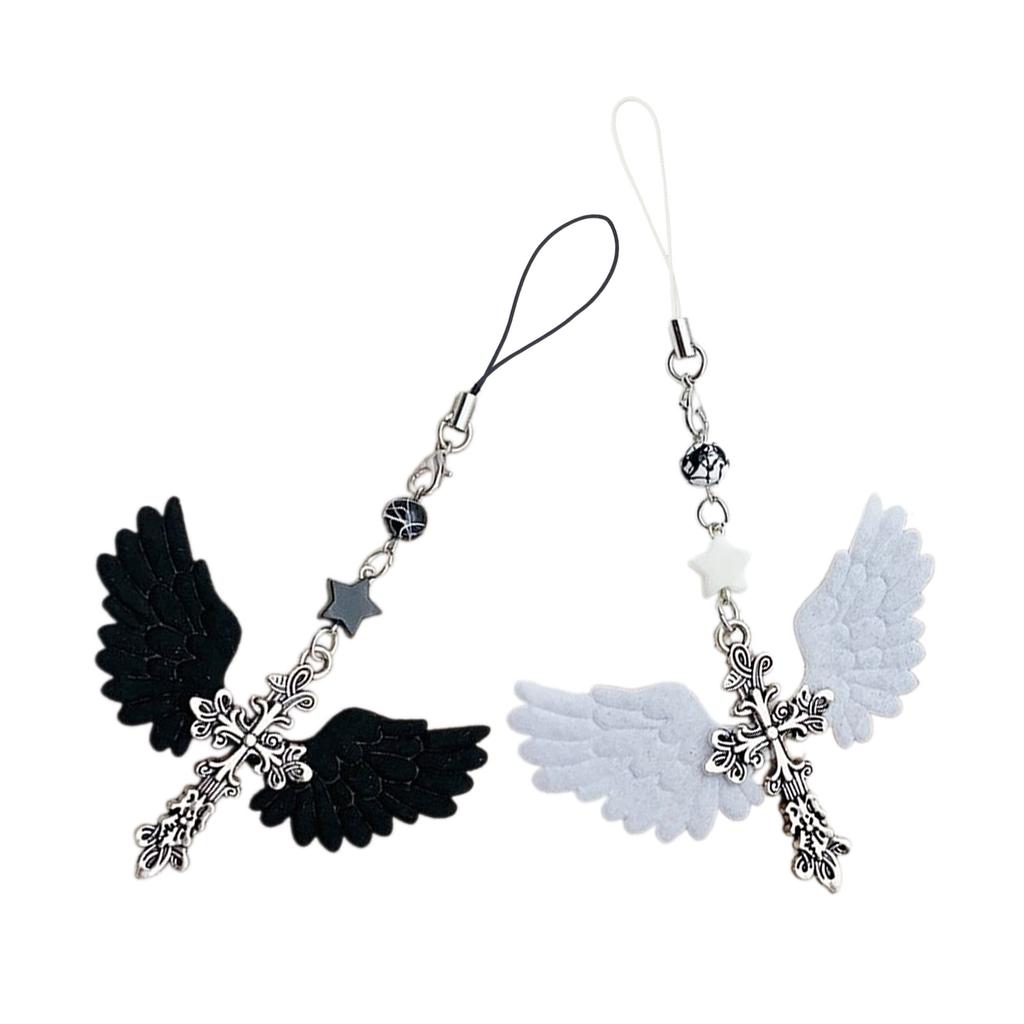 Vintage Gothic Cross Angel Wings Keychain Unique Keyring Bag Pendant Multifunctional Charm for Keys and Phones