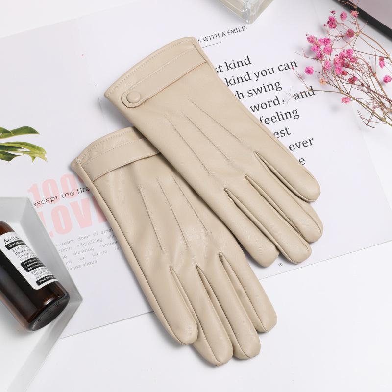 Women's PU Leather Touchscreen Gloves: Cold-Proof, Windproof, Fleece-Lined, Ideal for Autumn/Winter Driving.