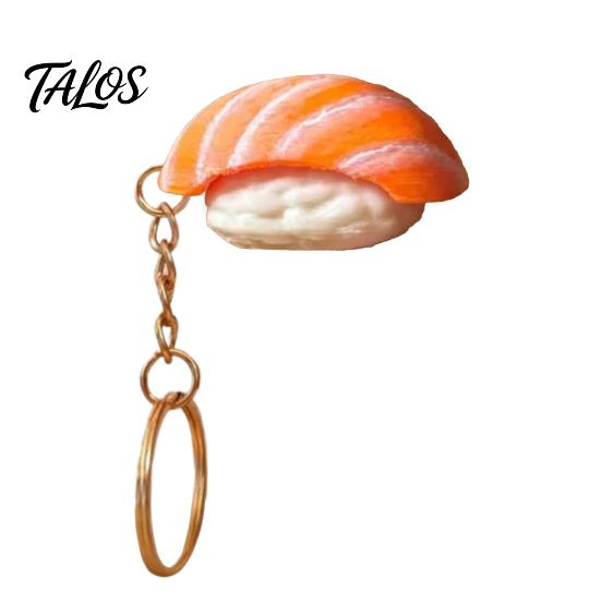 Portable Stress Reliever Keychain Pendant, Simulated Salmon Sushi Relief Toy with Hanging Healing Pendant Charm Chain, 3D Printed Food Ornament