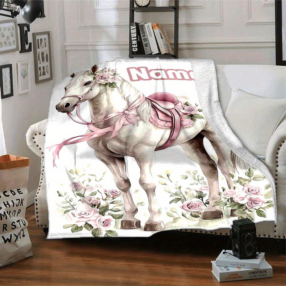 Horse With Pink Roses Home Blankets Comfortable Soft Lightweight Allseason Multipurpose Blanket For Picnics Sofas Offices Beds Living Rooms Perfect