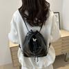Large Capacity Drawstring Bucket Bag Preppy Style Shoulder Bag PU Bowknot Backpack  Shopping