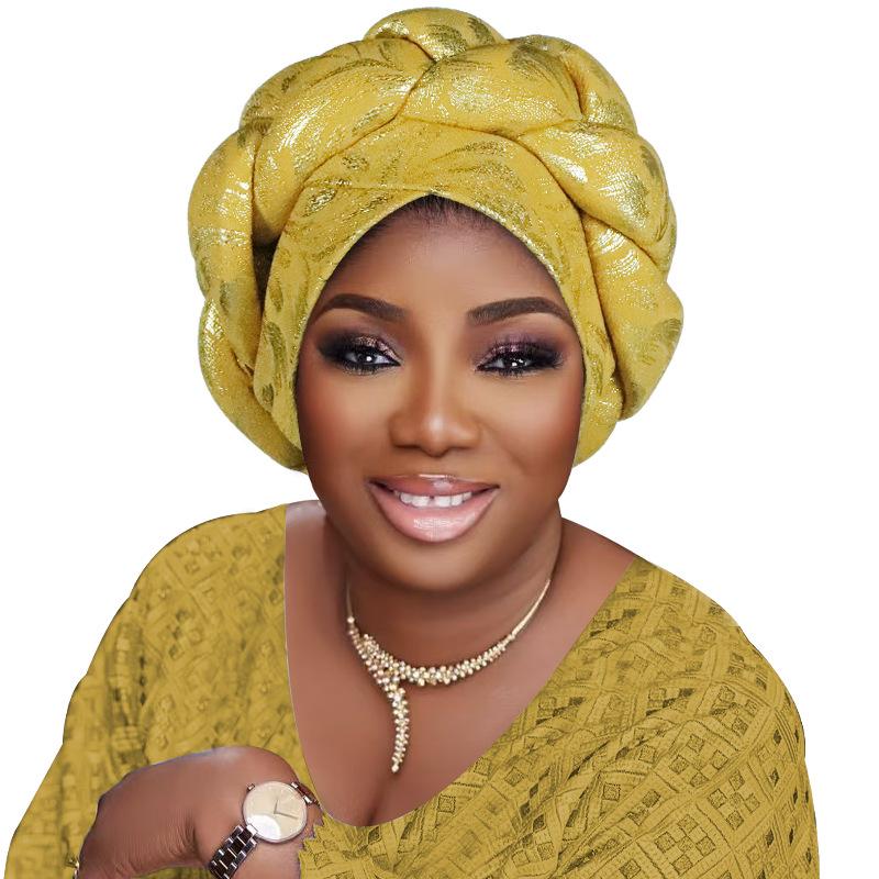 Gold Stamping Fabric Turban Cap For Women Braids Headwrap Bonnet Lady Head Cover Muslim Hat African Female Headgear