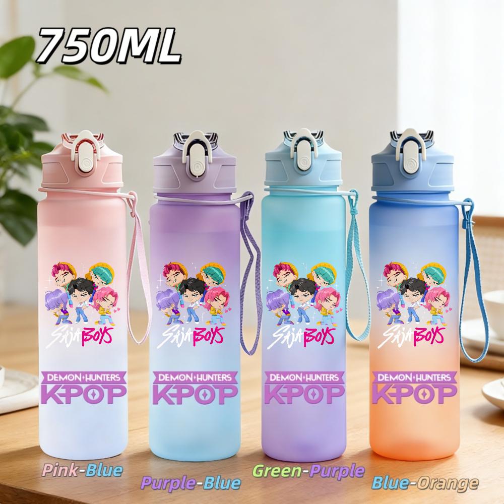 750ML Anime KPop Demon Hunters Sports Water Bottle Leak Proof Colorful Straw Cup Portable Water Bottle designed for Outdoor Sport Fitness