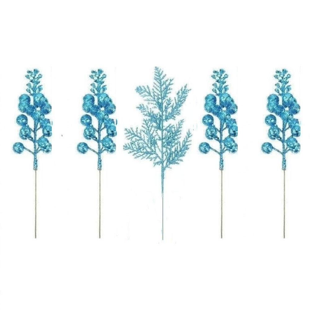 5Pcs Glitter Artificial Pine Plants Solid Color Fake Plants Wedding Holidays Decor