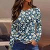 Maglietta da donna alla moda casual con spacchi sul fondo, scollo rotondo, manica lunga, ampia, stampata