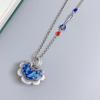 Original   Faceted Blue Orchid Enamel Ruyi Necklace For Women Charms Exquisite Pendant Clavicle Chain Banquet Jewelry