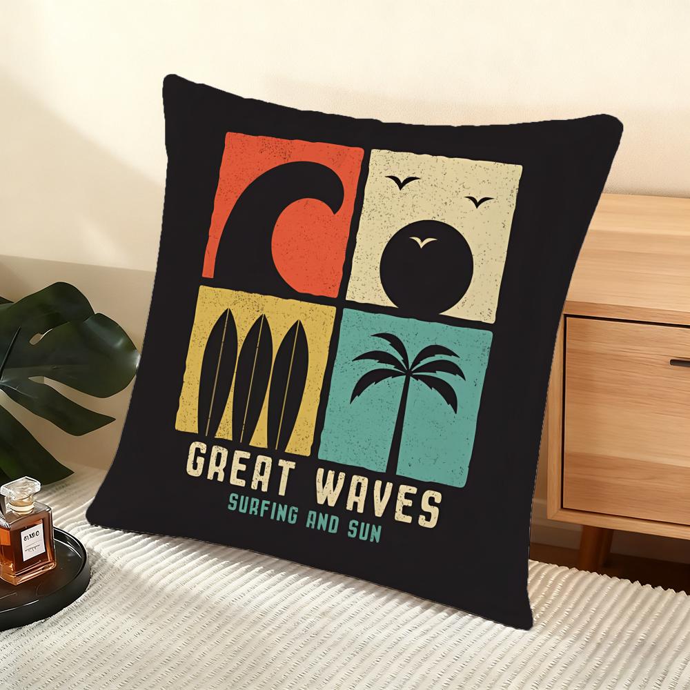 Surfen Patroon Kussenhoes Zacht Kort Pluche Kussenhoes Gladde Gezellige Textuur Esthetische Kussenhoes Woondecoratie