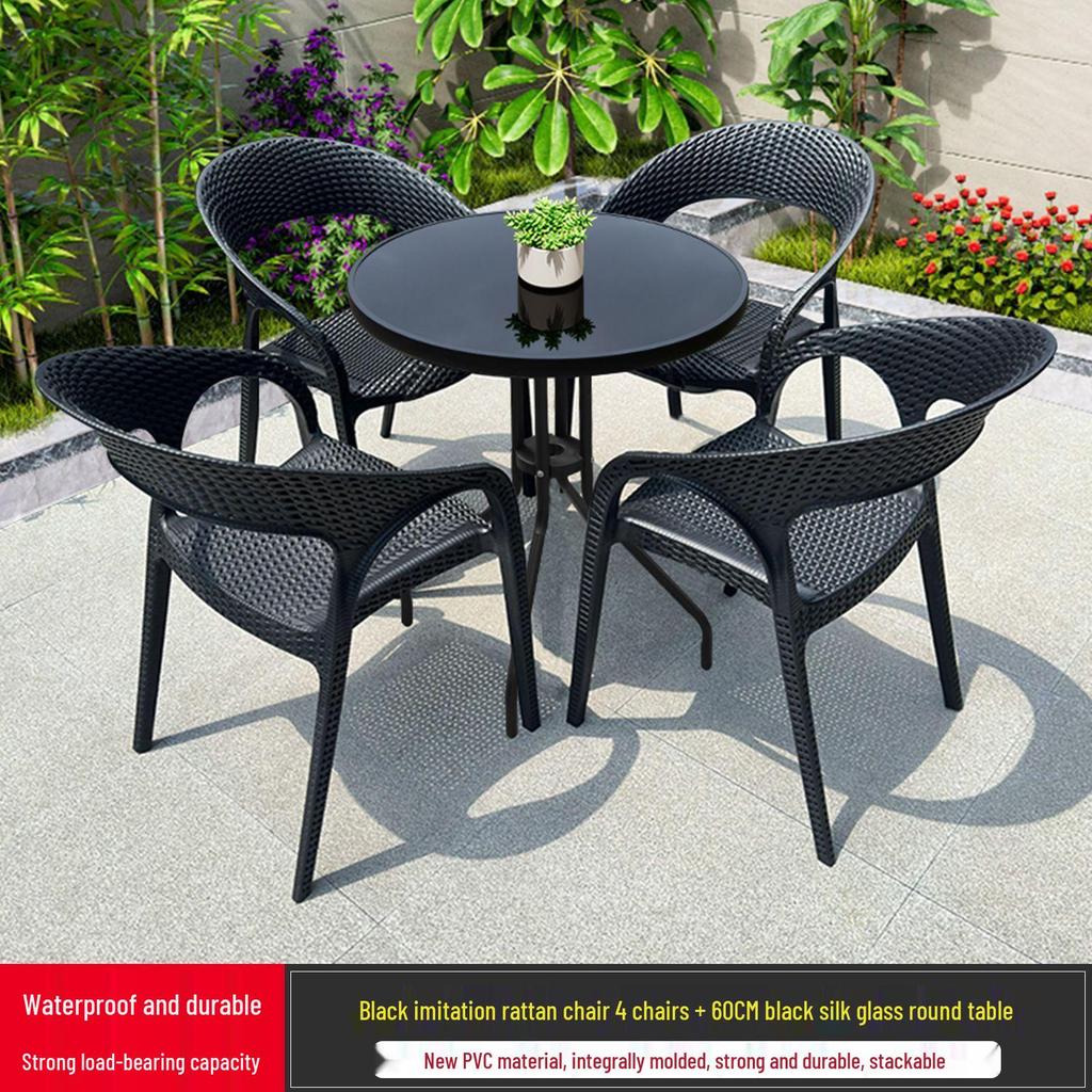 Outdoor Rattan-Style Plastic Chair with Thick Backrest for Garden, Courtyard, or Milk Tea Shop