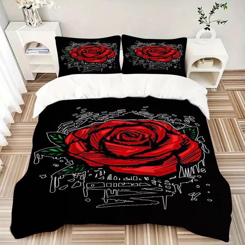 

3pcs Rose Tattoo Bedding Set Down Comforter Cover and Pillowcases, Suitable for All Seasons(No Insert)-0729056 135x200cm