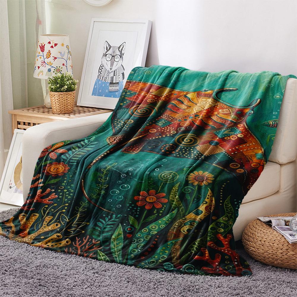 1PC Bohemian Animal Art Print FlAannel Blanket, High Quality Comfortable for All Seasons, Home Decor, Warmth and Comfort